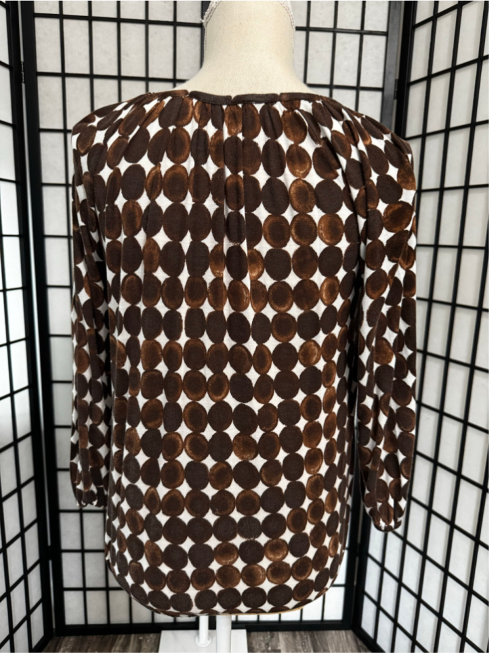 Women's Michael Kors Blouse Small Brown White Polka Dot Long Sleeve Top - Picture 3 of 6